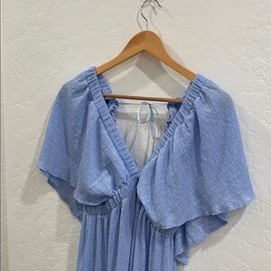 Light Blue Flutter Sleeve Dress